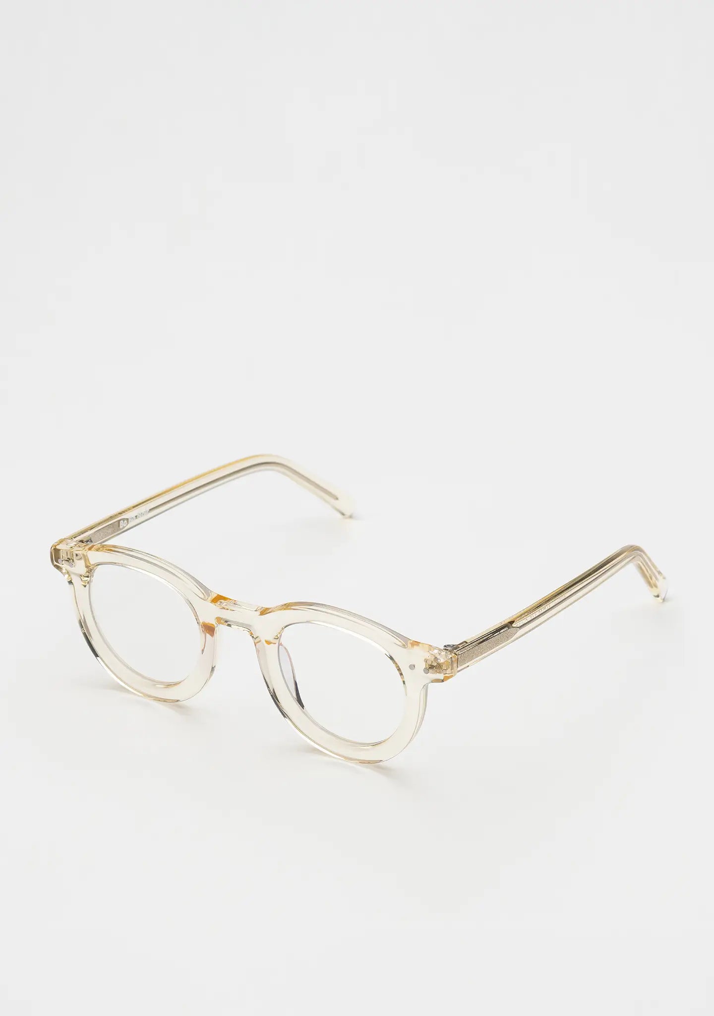 Bo Bo Noir William bold round optical frame in crystal yellow acetate, 45-degree view.