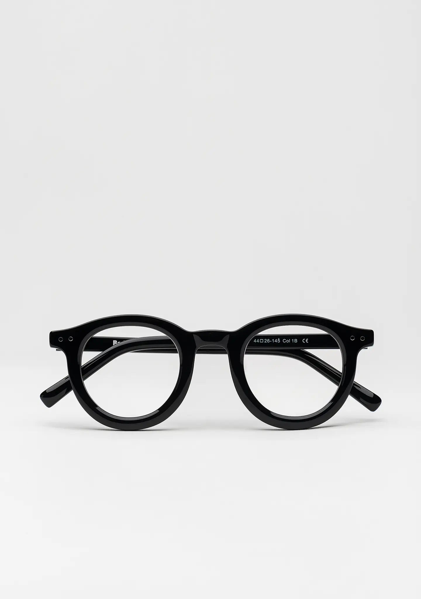 Bo Bo Noir William round optical frame in shiny black acetate, front view.