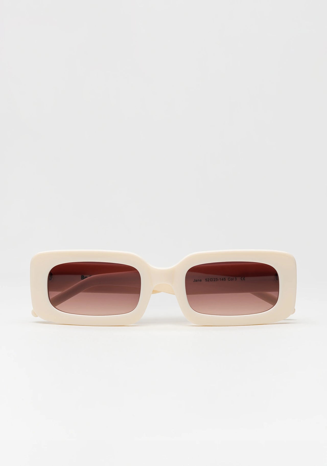 Bo Bo Noir Jane rectangular sunglasses in cream white acetate, front view.