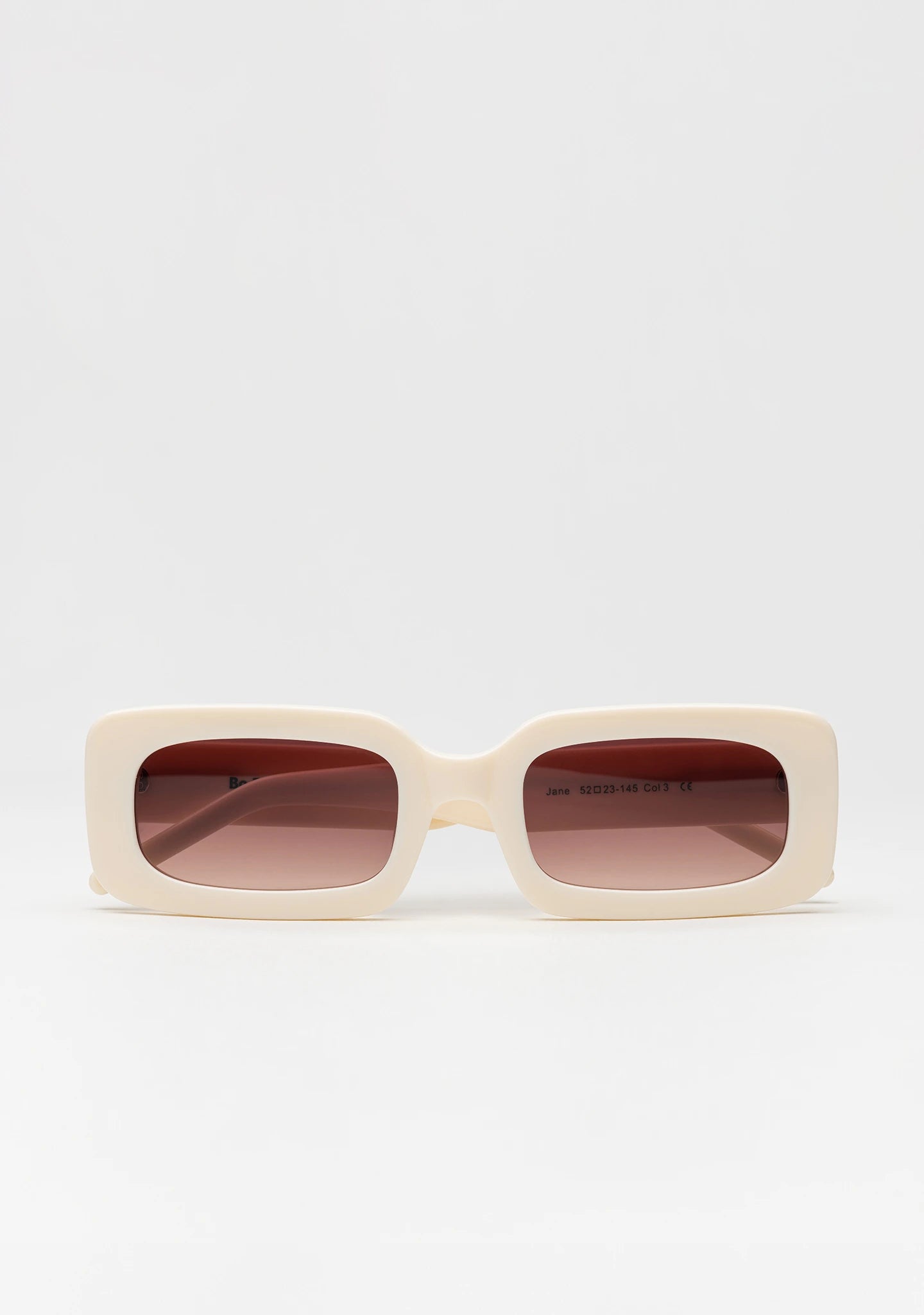 Bo Bo Noir Jane rectangular sunglasses in cream white acetate, front view.