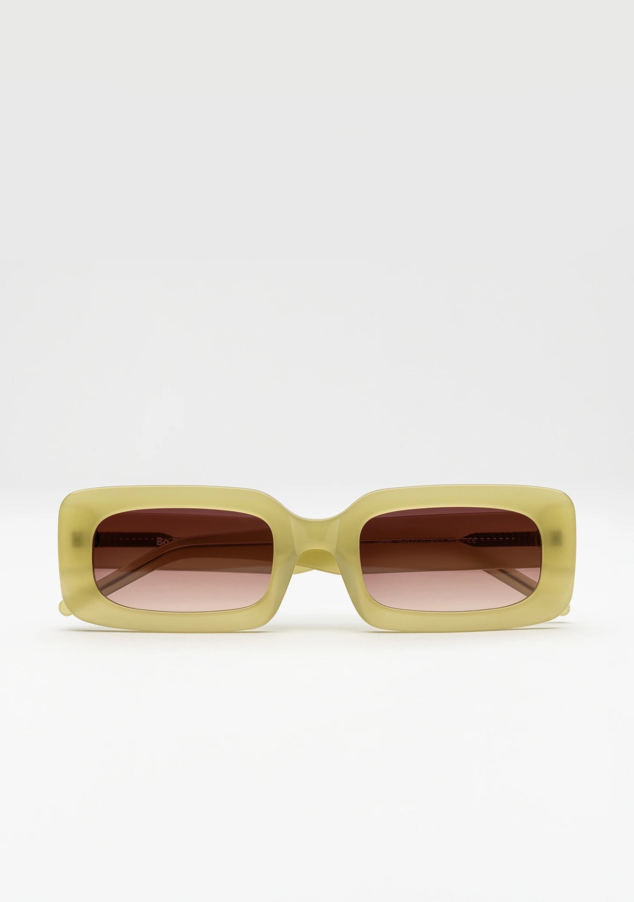 Bo Bo Noir Jane rectangular sunglasses in olive green acetate, front view.