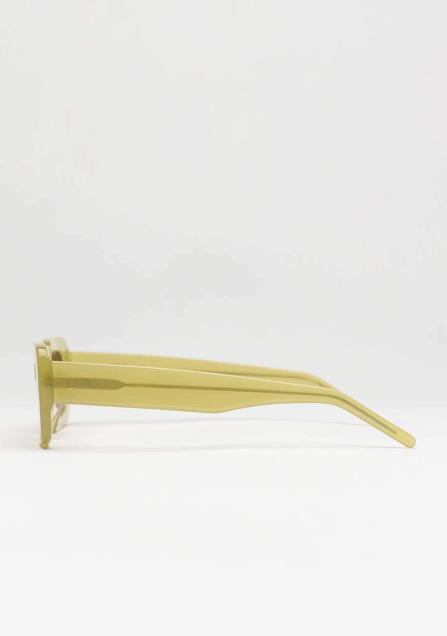 Bo Bo Noir Jane rectangular sunglasses in olive green acetate, side view.