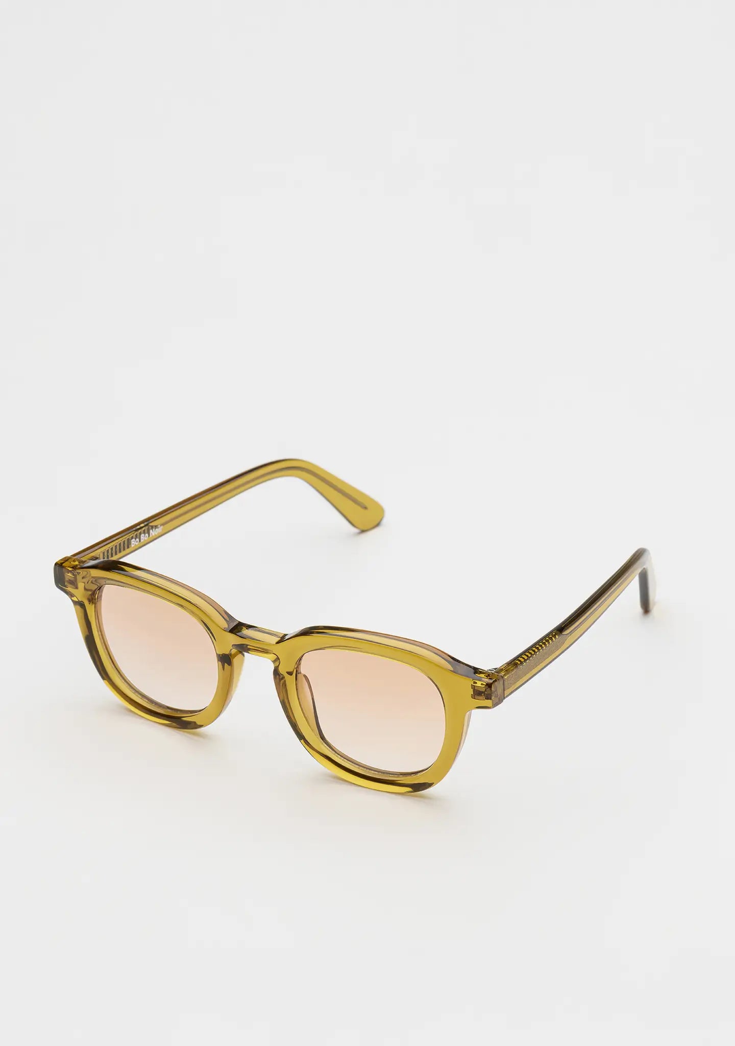 Bo Bo Noir Narr panto round sunglasses in olive yellow acetate with gradient nylon lenses, 45-degree view.