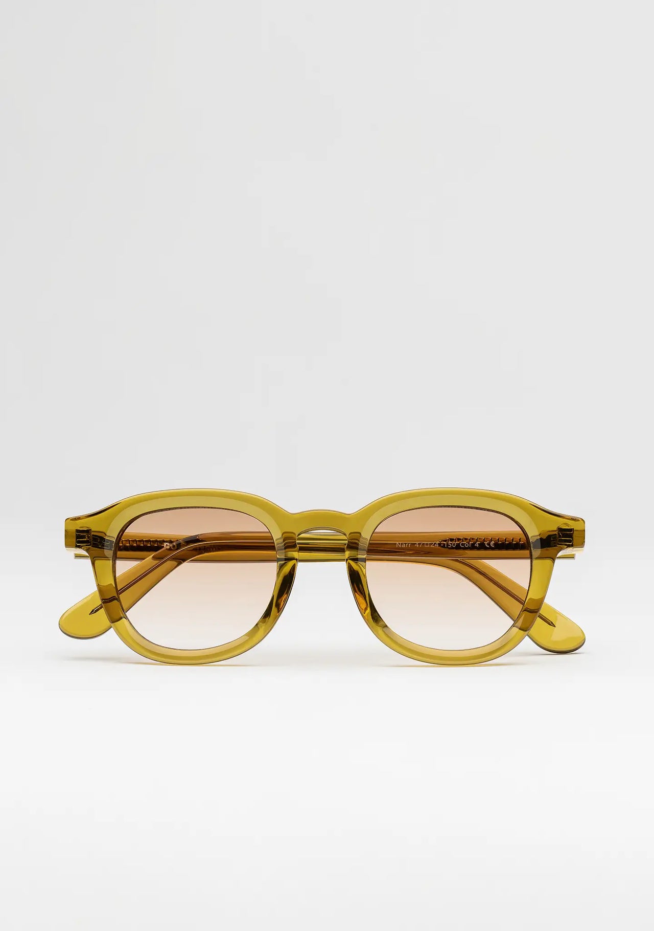 Bo Bo Noir Narr panto round sunglasses in olive yellow acetate with gradient nylon lenses, front view.