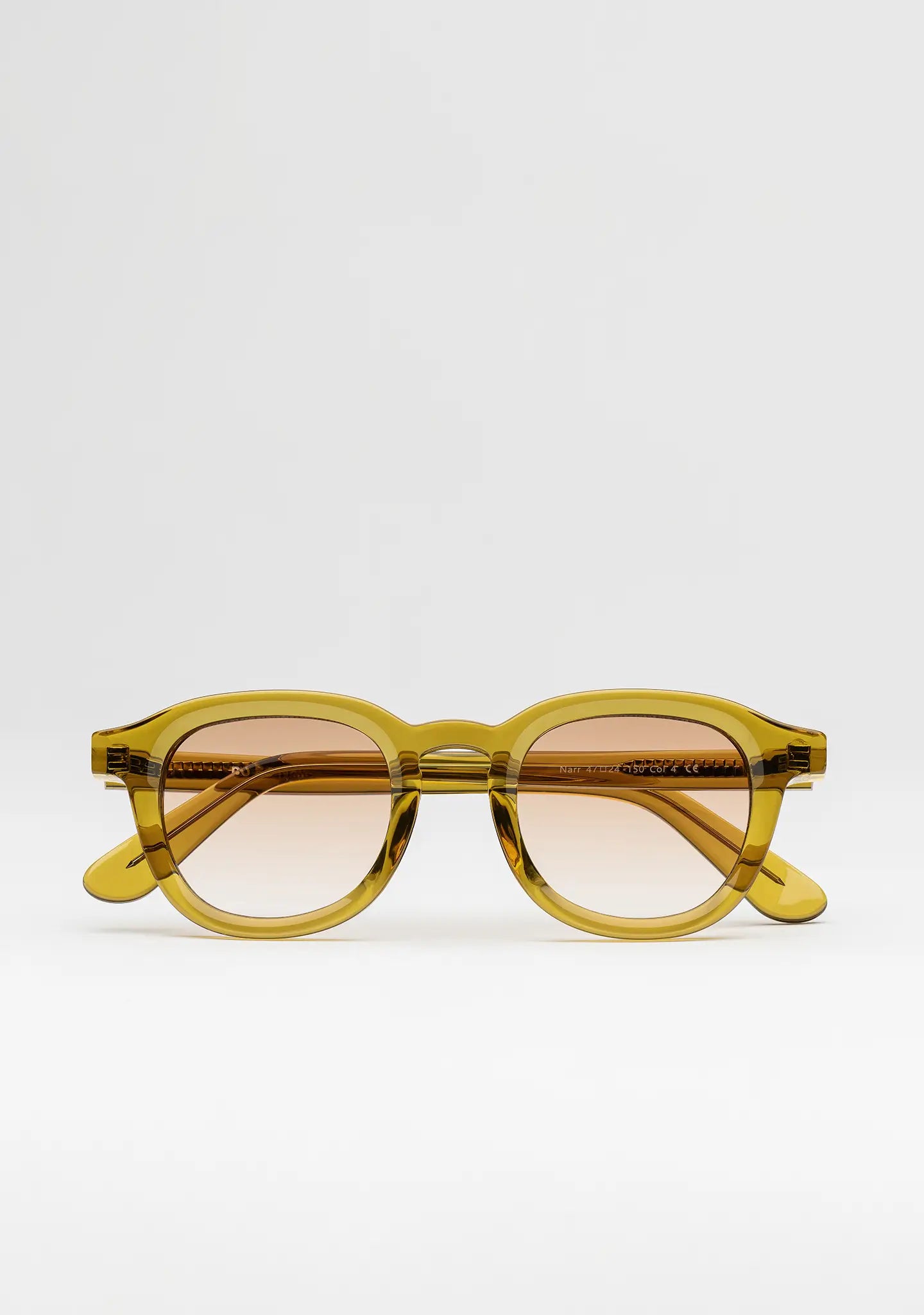 Bo Bo Noir Narr panto round sunglasses in olive yellow acetate with gradient nylon lenses, front view.