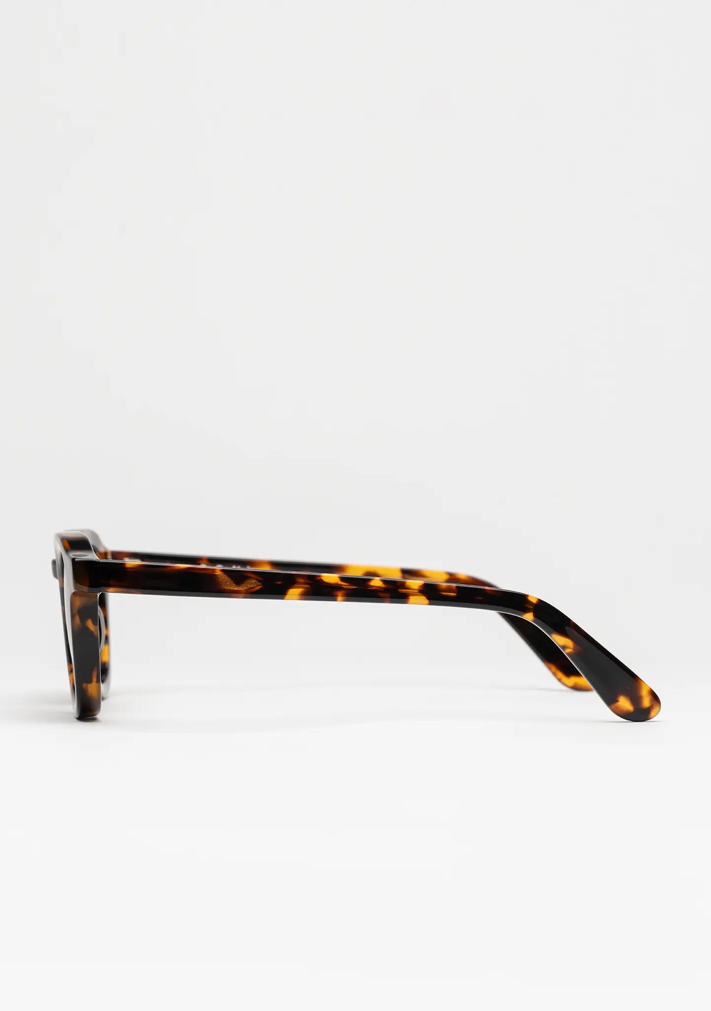 Bo Bo Noir Narr panto round sunglasses in tortoise acetate with single gray nylon lenses, side view.