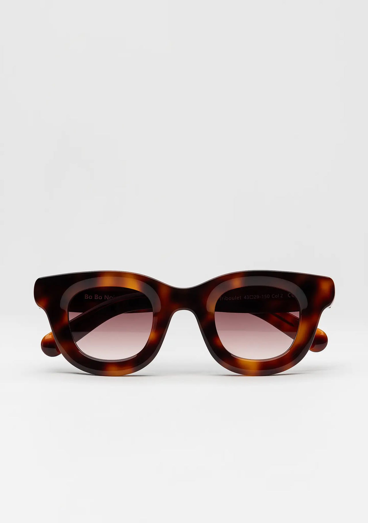 Bo Bo Noir Triboulet panto round sunglasses in tortoise acetate with gradient brown nylon lenses, front view.
