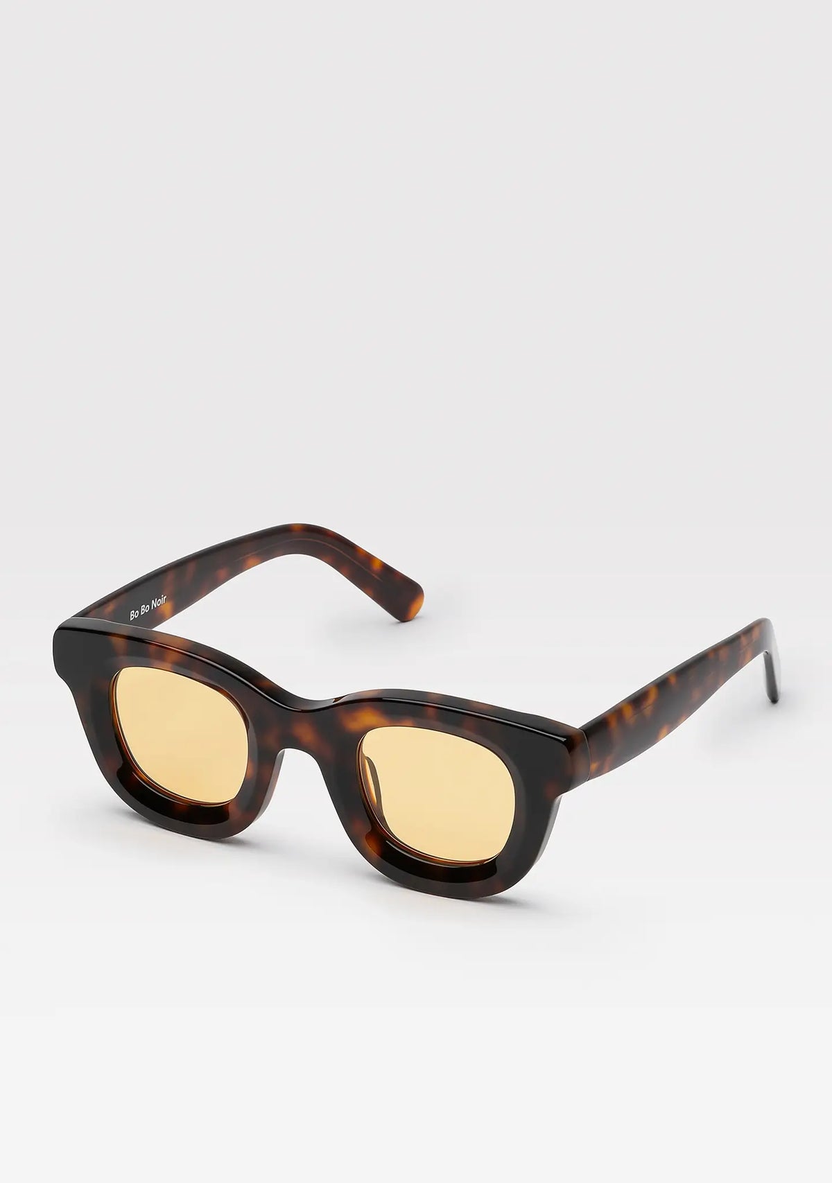 Triboulet panto sunglasses with tortoise acetate frame and yellow lenses, angled view