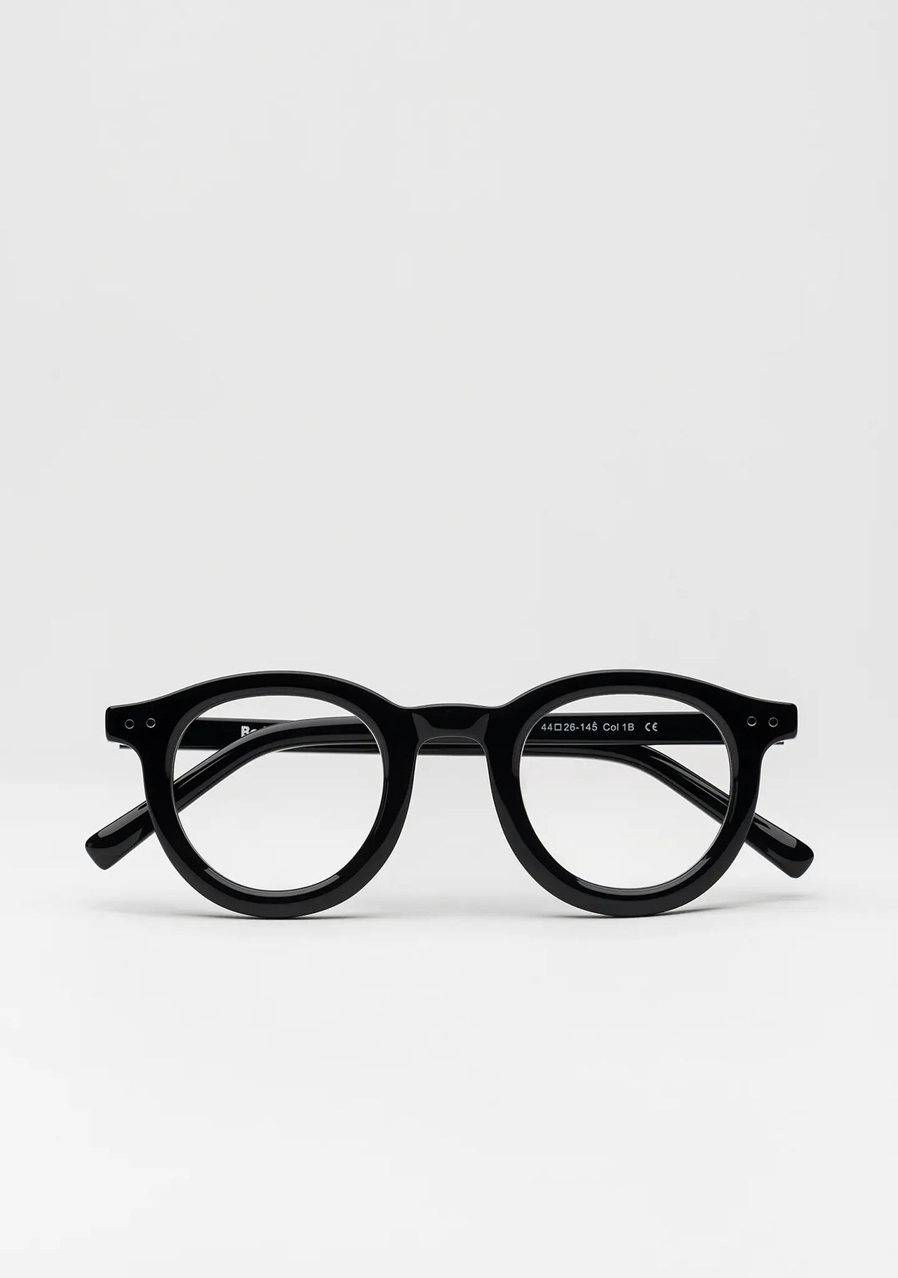 Bo Bo Noir William round optical frame in shiny black acetate, front view.