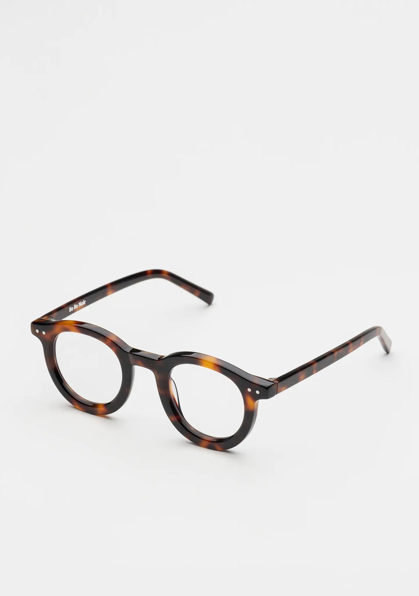 Bo Bo Noir William bold round optical frame in tortoise acetate, 45-degree view.