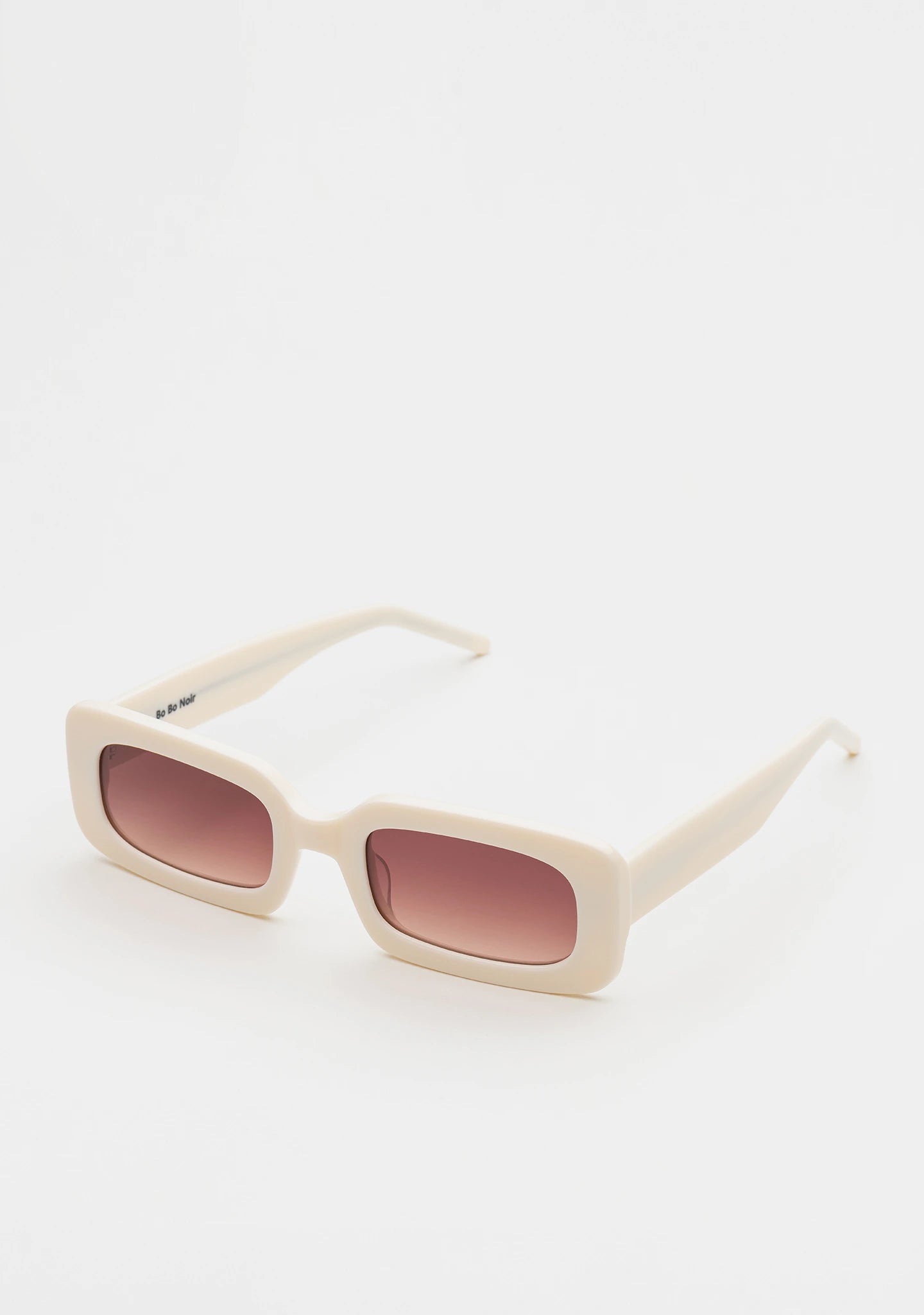 Bo Bo Noir Jane rectangular sunglasses in cream white acetate, 45-degree view.