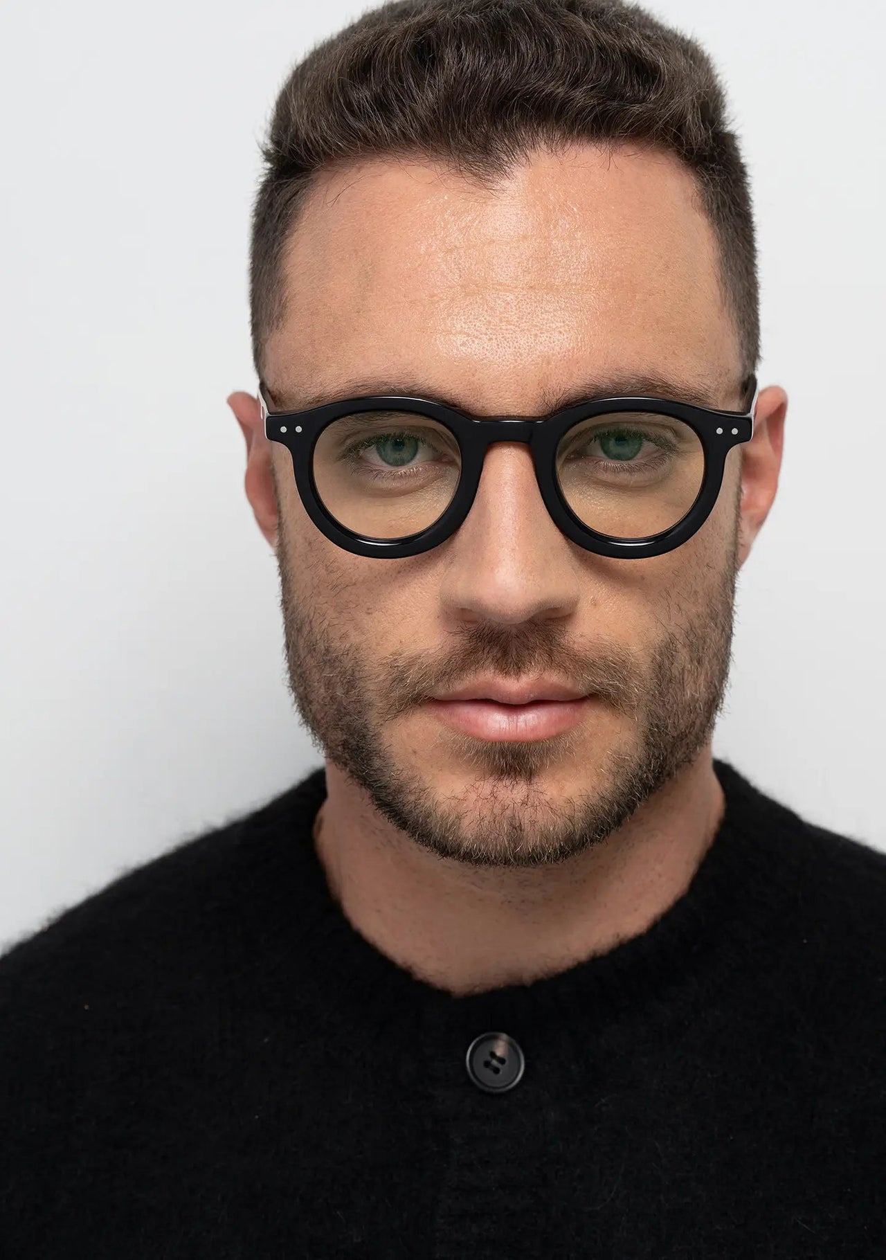 William Shiny Black Bold Round Optical Frame - Bo Bo Noir