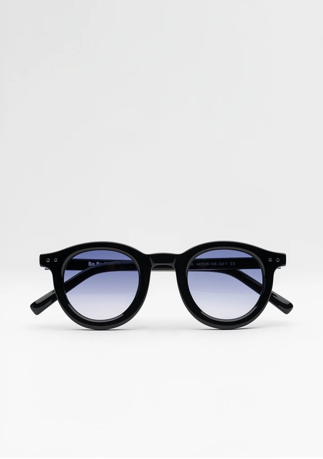 William Shiny Black Bold Round Sunglasses - Bo Bo Noir